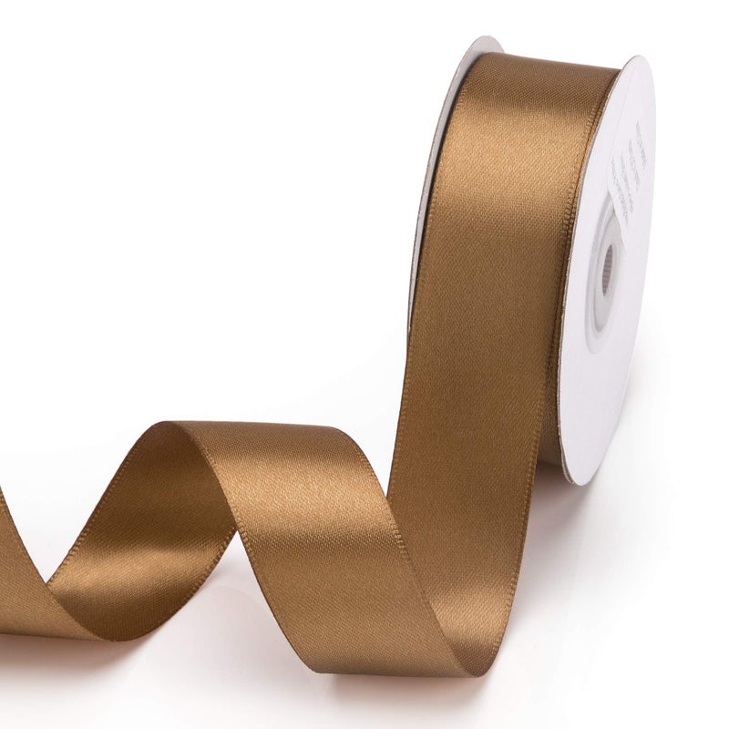 IHKFILAN Double Face Satin Ribbon 1Inchx25Yards Double Sided Solid Polyester Ribbon for Gift Wrapping Party Hair Braids Bow Baby Shower Decoration Floral Arrangement Craft Supplies,Golden Brown - Image 1